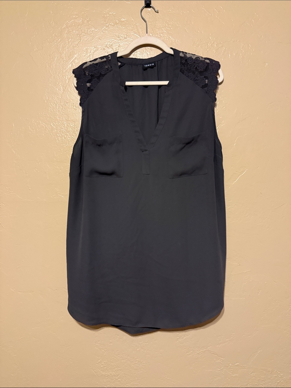 torrid Charcoal Lace-Cap Sleeve V-Neck Blouse
